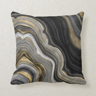 Moderne schwarze und goldene Achat-Edelsteine Kissen
