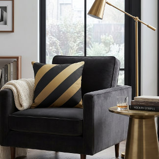 Moderne schwarze und goldene diagonale Streifen Kissen
