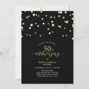 Moderne schwarze und goldene Feier zum 50. Hochzei Einladung