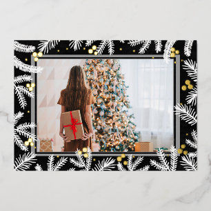 Moderne schwarze und goldene Folien-Foto-Feier Folien Feiertagskarte