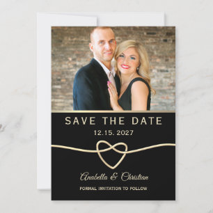 Moderne schwarze und goldene Foto-Hochzeit Save The Date