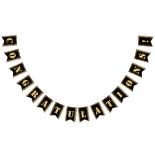 Moderne schwarze und goldene Glitter-Einweihungs-P Wimpelkette