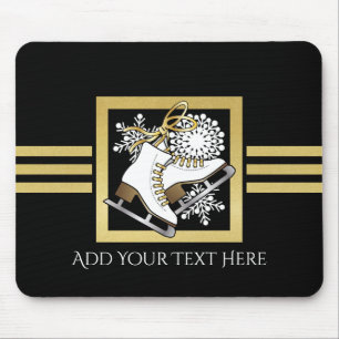 Moderne schwarze und goldene Glitter-Eislauf Custo Mousepad