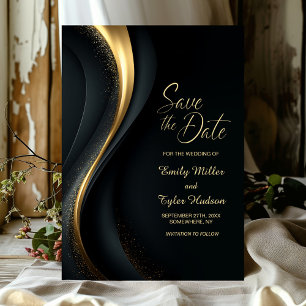 Moderne schwarze und goldene Hochzeit - Sichert eu Einladung