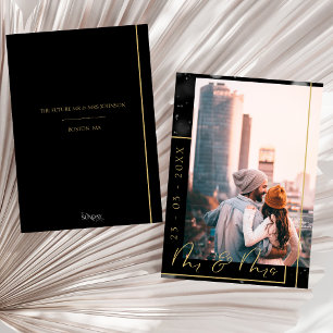 Moderne schwarze und goldene Hochzeitsfoto Save The Date