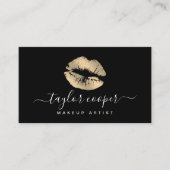 Moderne, schwarze und goldene Lippen-Makeup-Künstl Visitenkarte (Vorderseite)
