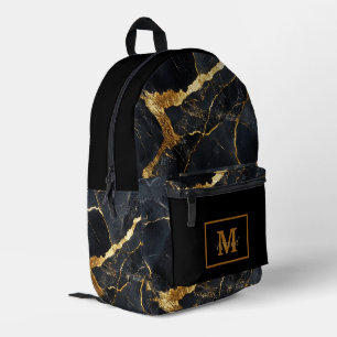 Moderne schwarze und goldene Monogramm-Name Bedruckter Rucksack