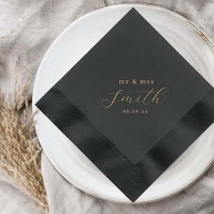 Moderne schwarze und goldene Mr. Mrs. Hochzeit Servietten Mit Folie