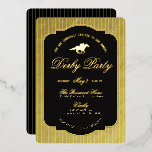 Moderne schwarze und goldene Pferderennen Derby Re Folieneinladung