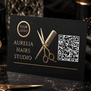 Moderne schwarze und goldene QR-Code-Geschäftskart Visitenkarte