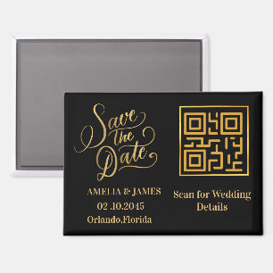Moderne schwarze und goldene QR-Hochzeit 'Save The Magnet