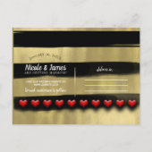 Moderne schwarze und goldene rote Herzen Save the  Ankündigungspostkarte (Rückseite)