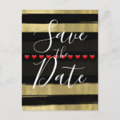 Moderne schwarze und goldene rote Herzen Save the Ankündigungspostkarte (Vorderseite)