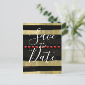Moderne schwarze und goldene rote Herzen Save the Ankündigungspostkarte (Stehend Vorderseite)
