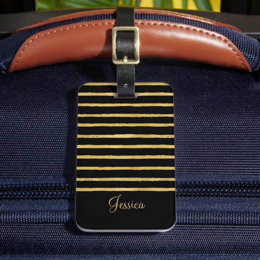 Moderne schwarze und goldene Streifen Gepäckanhänger (Vorderseite Insitu 2)