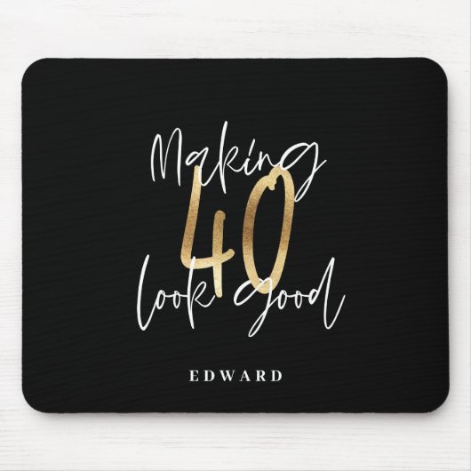 Moderne schwarze und goldene Typografie 40. Geburt Mousepad (Vorne)