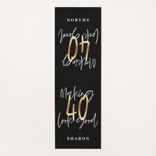 Moderne schwarze und goldene Typografie 40. Geburt Yogamatte (Vorderseite)