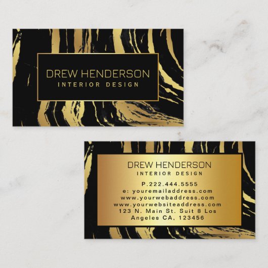 Moderne schwarze und goldene Zebrastreifen Visitenkarte (Vorne/Hinten)