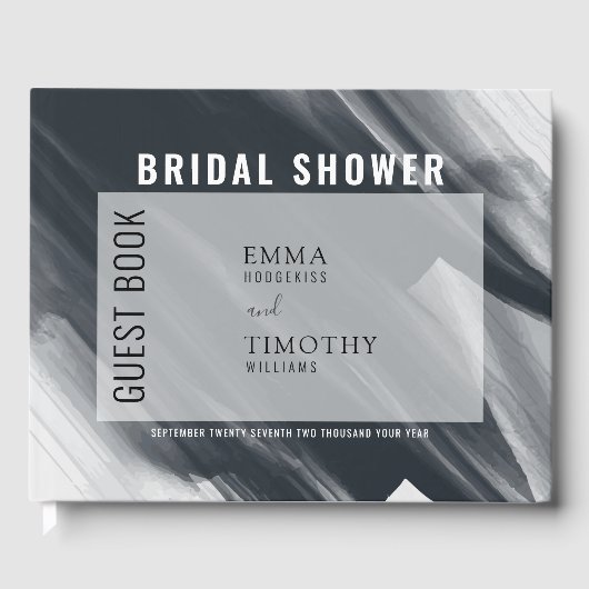 Moderne, schwarze und graue Pinselstriche Gästebuch (Vorderseite)