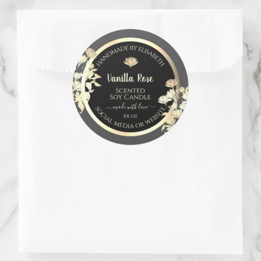 Moderne schwarze und graue Verpackungsmarken Gold Runder Aufkleber (Tasche)