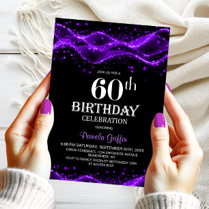 Moderne Schwarze und Lila 60. Geburtstagsparty Einladung