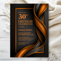 Moderne schwarze und orange 30. Geburtstagsfeier