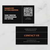 Moderne schwarze und orange anpassbare QR-Code Vis Visitenkarte (Vorne/Hinten)