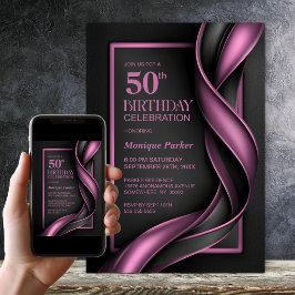 Moderne schwarze und rosa 50. Geburtstagsfeier Einladung