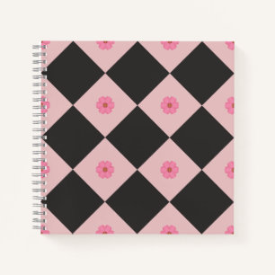 Moderne schwarze und rosa florale geometrische Not Notizblock