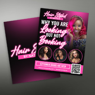 Moderne schwarze und rosa Haarstudio-Foto Termin Flyer