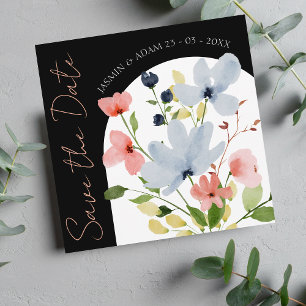 Moderne schwarze und rosafarbene Blumen-Hochzeitse Save The Date