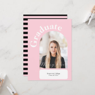 Moderne schwarze und roségestreifte Abschlusskleid Einladung