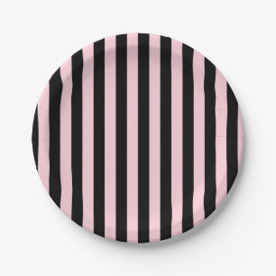 Moderne schwarze und roségestreifte Abschlusskleid Pappteller