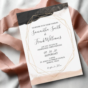 Moderne schwarze und roségoldene Hochzeitseinladun Einladung