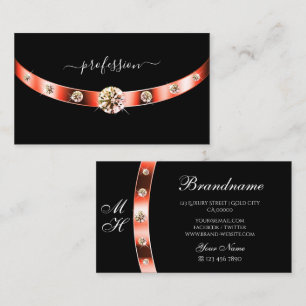 Moderne schwarze und roségoldene mit Monogramm-Dia Visitenkarte