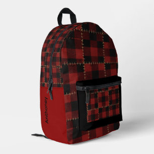 Moderne schwarze und rote Buffalo-Karierung  Bedruckter Rucksack