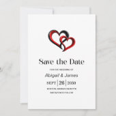 Moderne schwarze und rote Herzen Hochzeit - Termin Save The Date (Vorderseite)