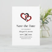 Moderne schwarze und rote Herzen Hochzeit - Termin Save The Date (Stehend Vorderseite)