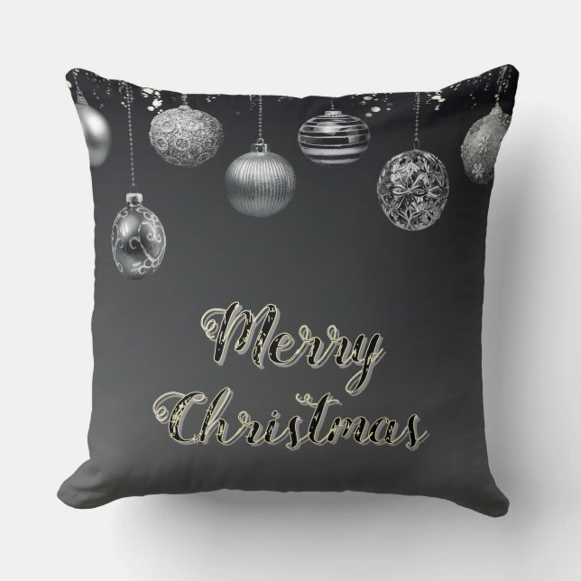 Moderne schwarze und silberne 20" x 20" große kissen (Vorderseite)