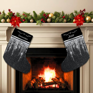 Moderne schwarze und silberne elegante Schriftname Kleiner Weihnachtsstrumpf