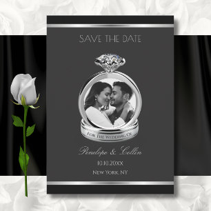 Moderne schwarze und silberne Ring-Foto-Save-the-D Save The Date