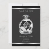 Moderne schwarze und silberne Ring-Foto-Save-the-D Save The Date (Vorderseite)