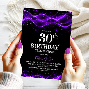 Moderne schwarze und violette 30. Geburtstagsfeier Einladung