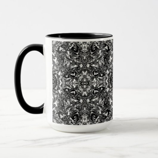 MODERNE, SCHWARZE UND WEISSE BAROCKE ORNAMENTAL TASSE (Links)
