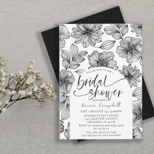 Moderne schwarze und weiße florale Brautparty-Einl Einladung