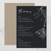 MODERNE SCHWARZE UND WEISSE LINIE ZEICHNEND BLUMEN MENÜKARTE (Vorne/Hinten)