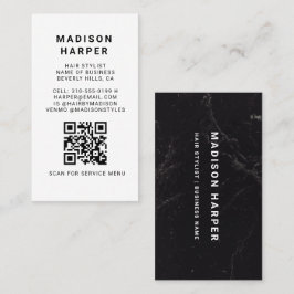 Moderne schwarze und weiße Marmor-QR-Code Visitenk Visitenkarte