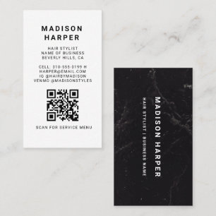 Moderne schwarze und weiße Marmor-QR-Code Visitenk Visitenkarte