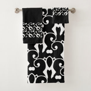 Moderne schwarze und weiße Polka-Punkte Badhandtuch Set