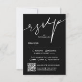 Moderne schwarze und weiße QR-Code-Hochzeit RSVP Karte (Vorderseite)